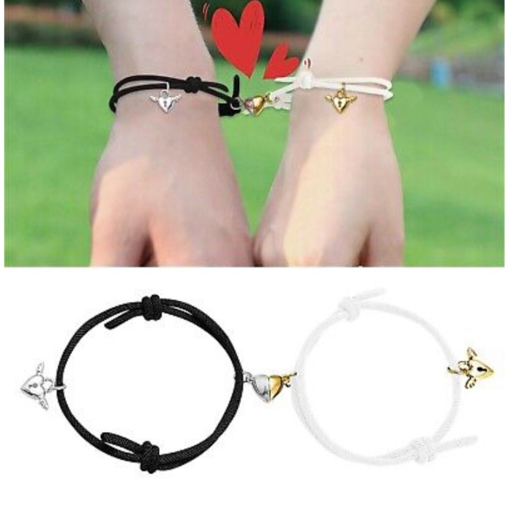 A Pair Of Couple Bracelet Set Woman’s Men’s Love Angel Wings Magnet Bracelet